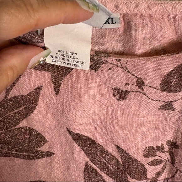 Hot Cotton Pink and Brown Floral 100% Linen Blouse - Picture 4 of 5